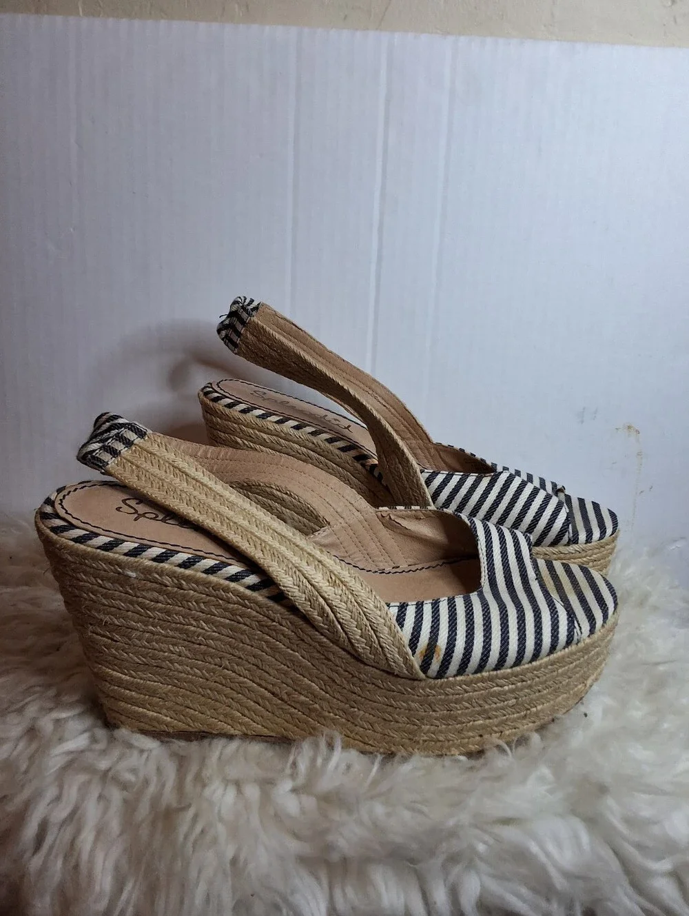 Splendid Women’s 9.5 Navy White Striped Espadrille Platform Wedge Sandals